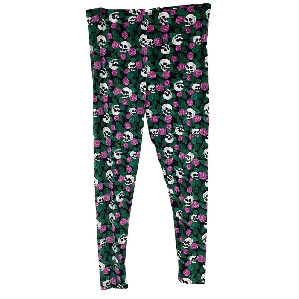 Serra – Gothic Alt Emo Festival Skull & Rose Print Leggings🌹💀NWOT